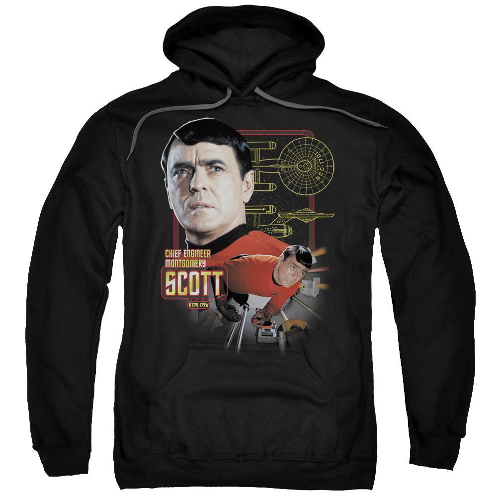 CBS580-AFTH-7 Star Trek & Chief Engineer Scott Adult Cotton & Polyster Pull-Over Hoodie, Black - 4X