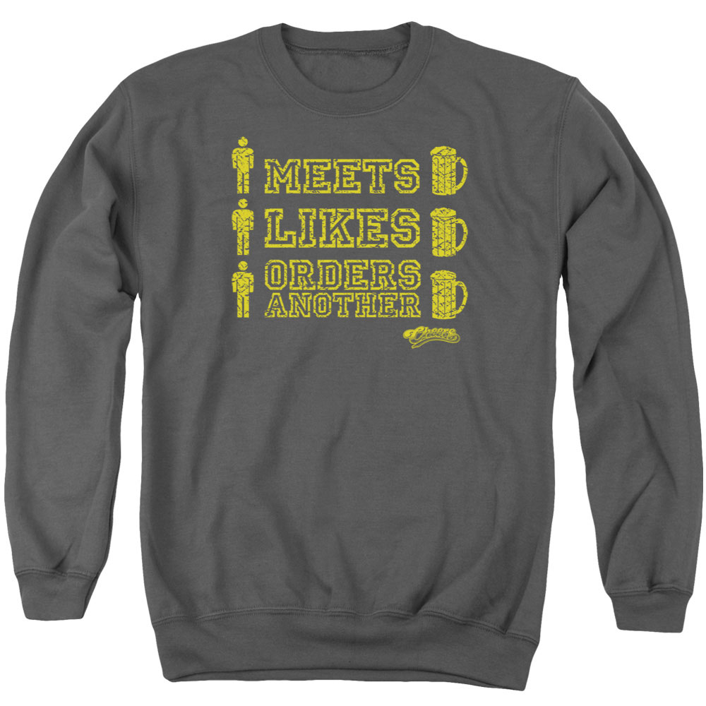 CBS588-AS-6 Cheers & Man Meets Beer Adult Cotton & Polyster Crewneck Sweatshirt, Charcoal - 3X