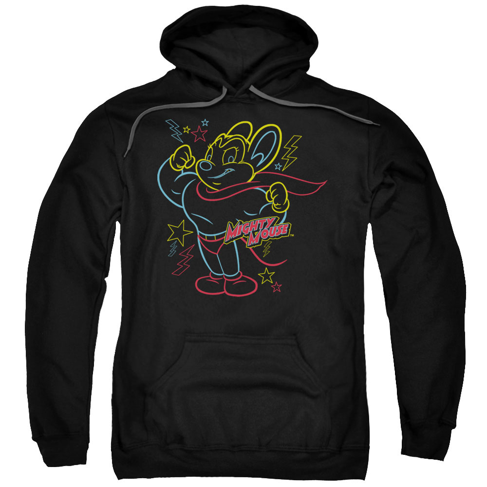 Mighty Mouse & Neon Hero Adult Cotton & Polyster Pull-Over Hoodie, Black - 5X