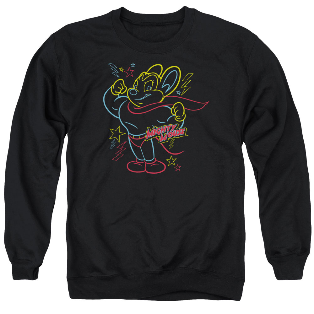 Mighty Mouse & Neon Hero Adult Cotton & Polyster Crewneck Sweatshirt, Black - Medium