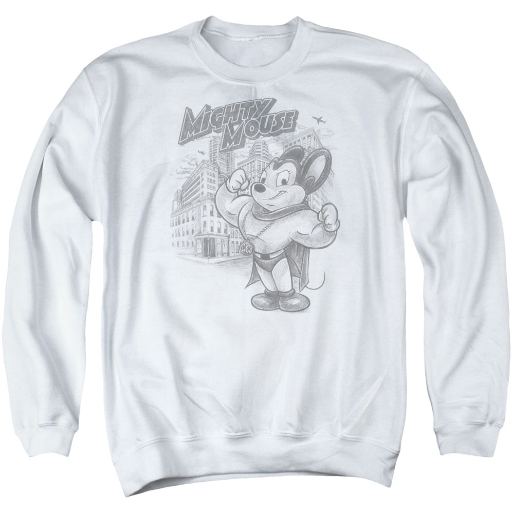 CBS886-AS-2 Mighty Mouse & Protect & Serve Adult Cotton & Polyster Crewneck Sweatshirt, White - Medium