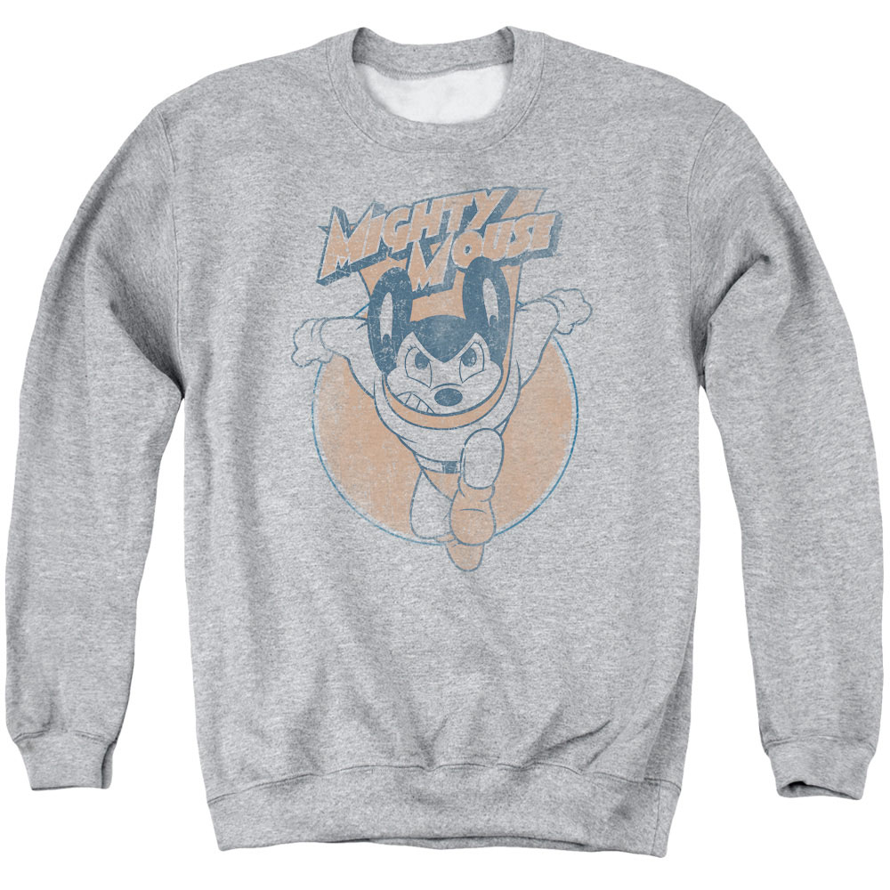 CBS935-AS-3 Mighty Mouse & Flying with Purpose Adult Cotton & Polyster Crewneck Sweatshirt, Athletic Heather - Large