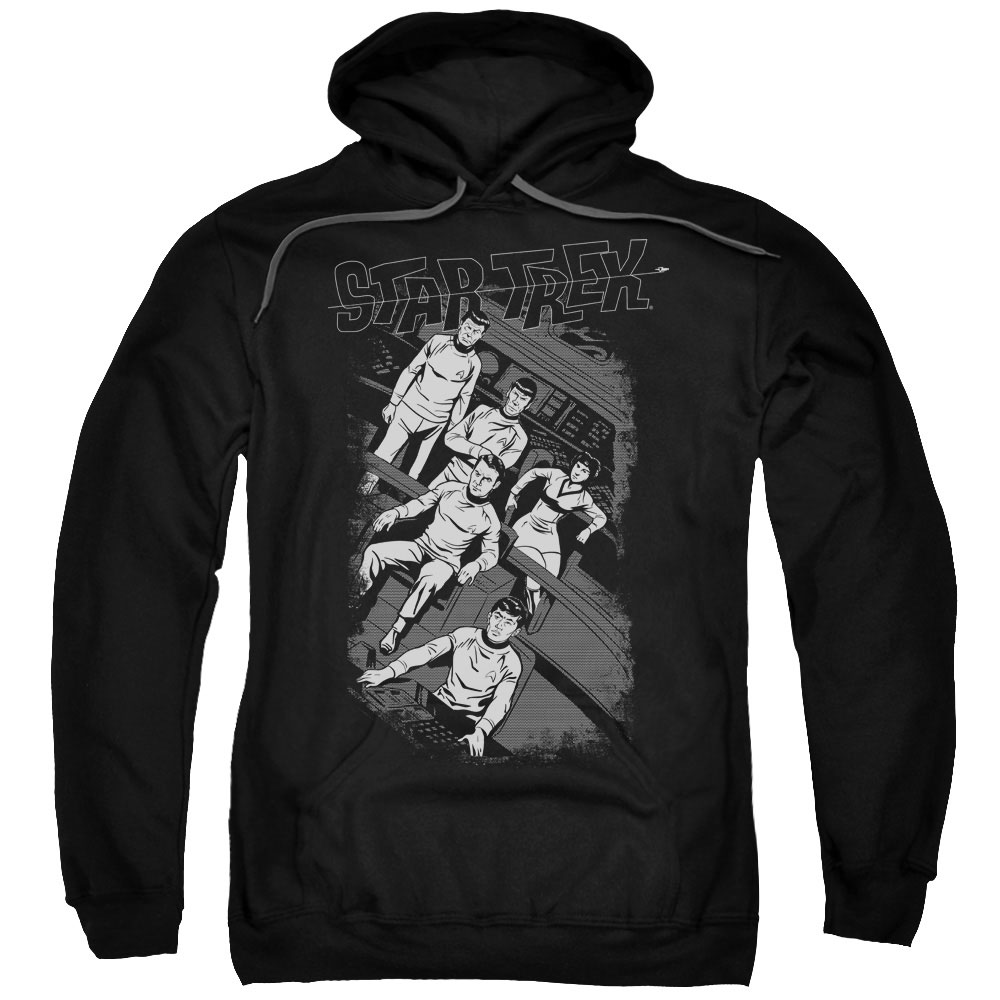 CBS939-AFTH-7 Star Trek & Retro Tilted Bridge Adult Cotton & Polyster Pull-Over Hoodie, Black - 4X