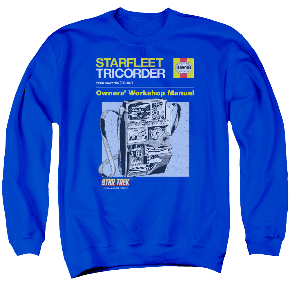 Star Trek & Tricorder Manual Adult Cotton & Polyster Crewneck Sweatshirt, Royal Blue - 2X