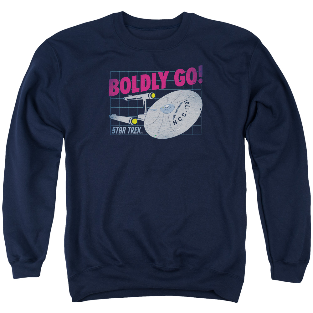 CBS1739-AS-4 Star Trek & Boldly Go Adult Cotton & Polyster Crewneck Sweatshirt, Navy - Extra Large