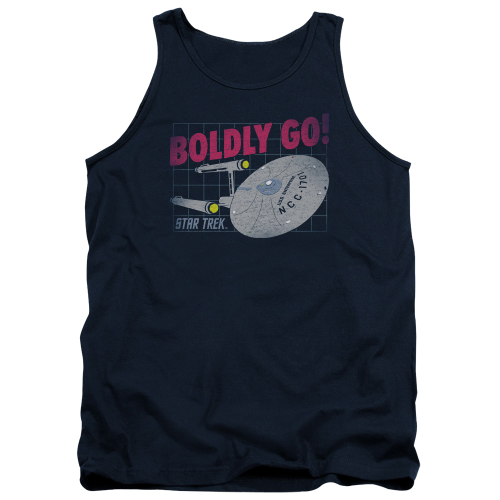 CBS1739-TK-2 Star Trek & Boldly Go Adult Cotton Tank Top, Navy - Medium