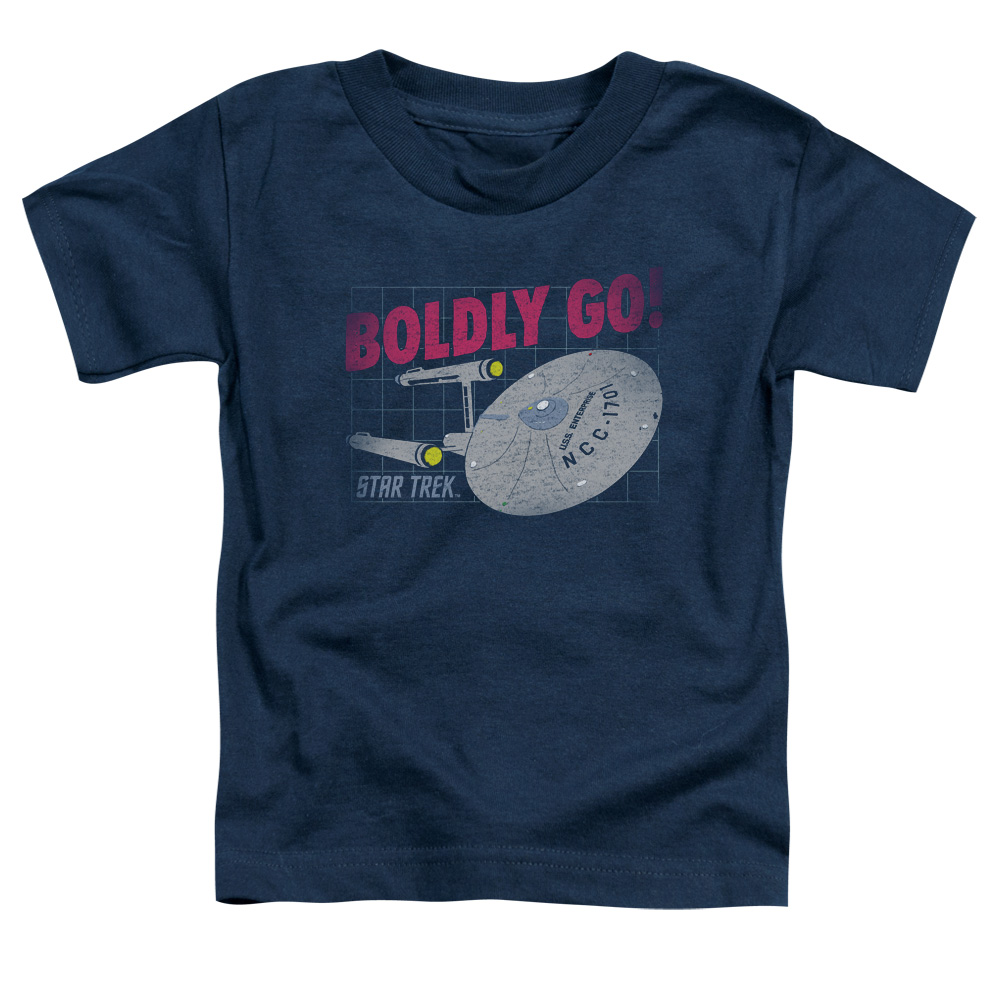 CBS1739-TT-2 Star Trek & Boldly Go Short Sleeve Toddler Cotton T-Shirt, Navy - Medium - 3 Toddler