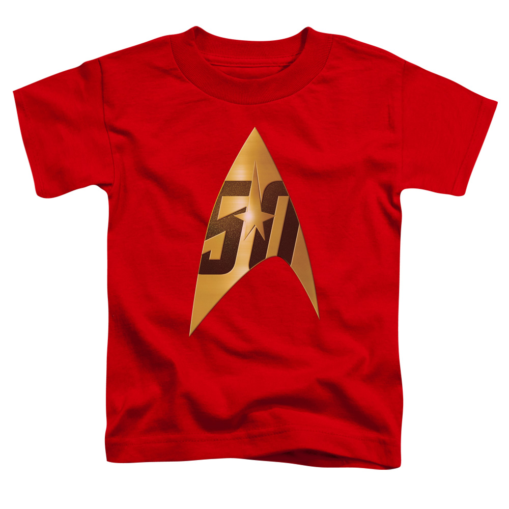 CBS1753D-TT-3 Star Trek & 50th Anniversary Delta Short Sleeve Toddler Cotton T-Shirt, Red - Large - 4 Toddler