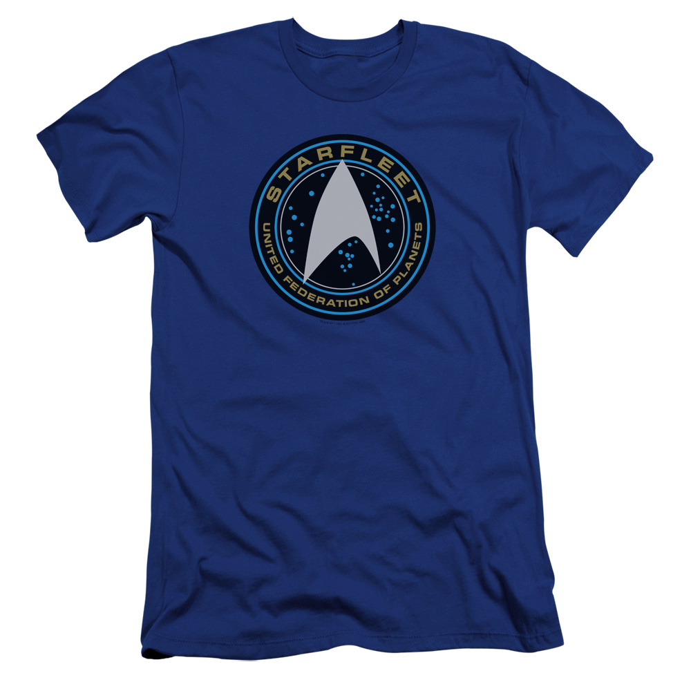 CBS1785-PSF-5 Star Trek Beyond & Starfleet Patch Premium Canvas Adult Cotton Slim Fit 30-1 T-Shirt, Royal Blue - 2X