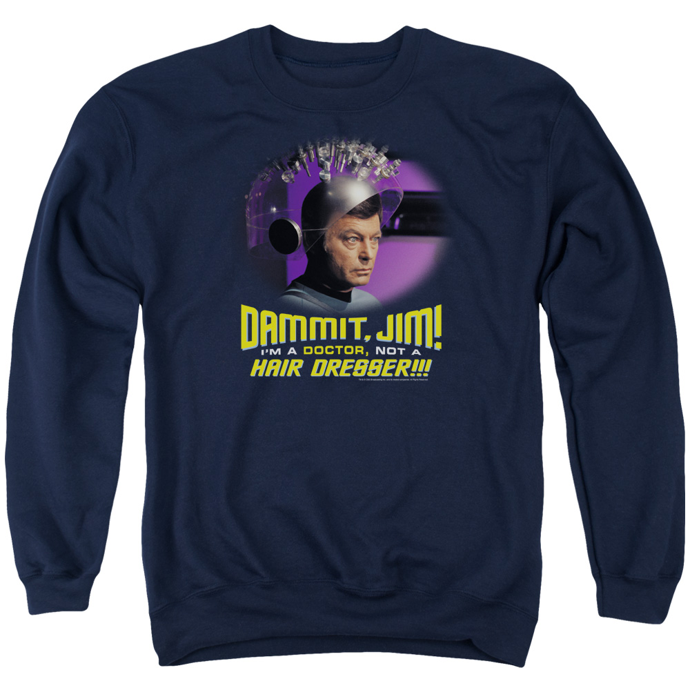 Star Trek & Not A Hair Dresser Adult Cotton & Polyster Crewneck Sweatshirt, Navy - 2X