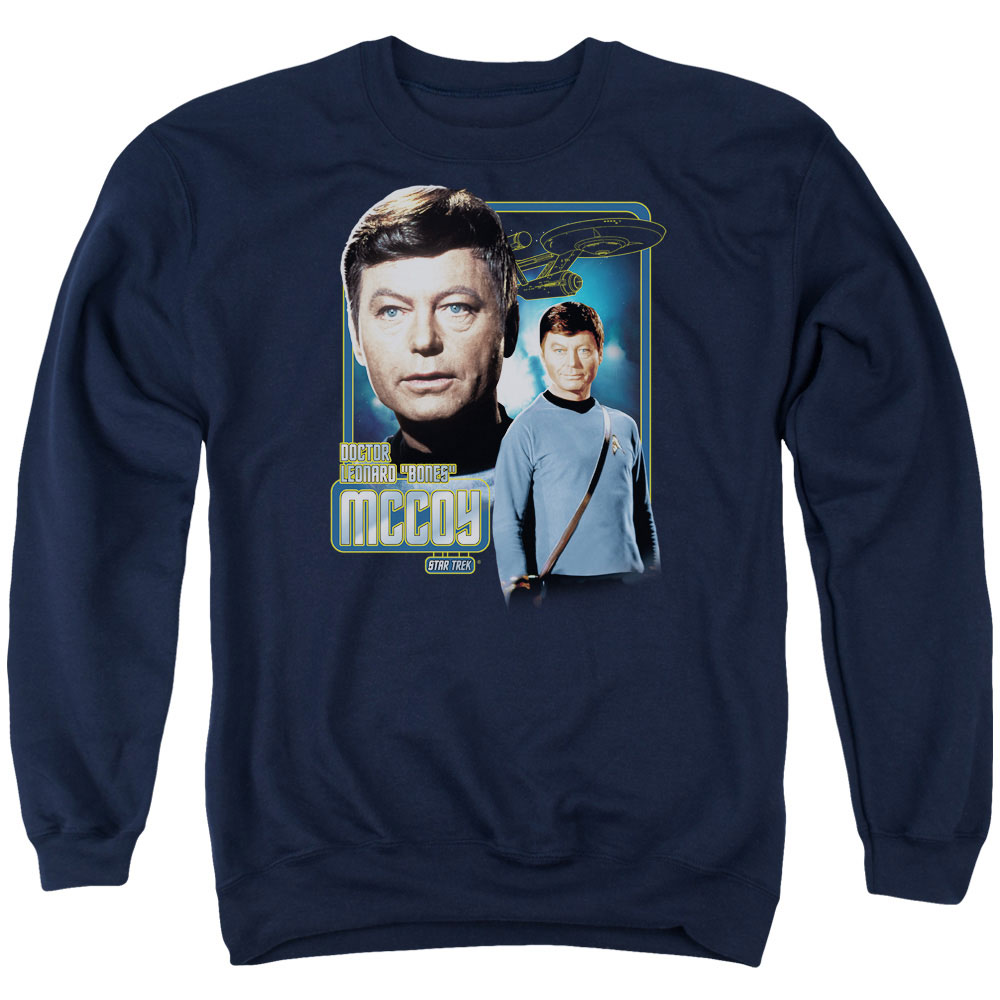 Star Trek & Doctor Mccoy Adult Cotton & Polyster Crewneck Sweatshirt, Navy - 2X