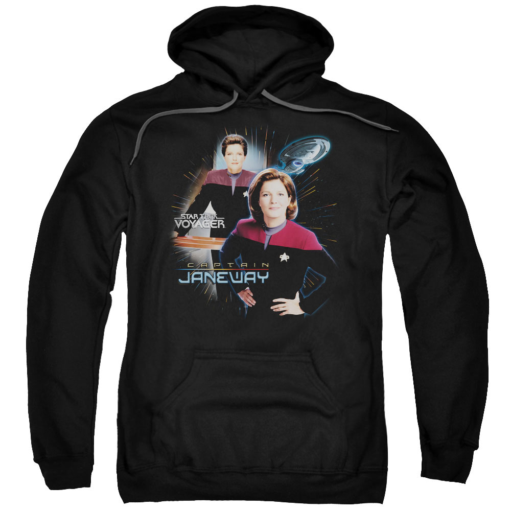 CBS570-AFTH-8 Star Trek & Captain Janeway Adult Cotton & Polyster Pull-Over Hoodie, Black - 5X
