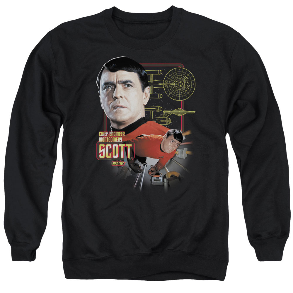 Star Trek & Chief Engineer Scott Adult Cotton & Polyster Crewneck Sweatshirt, Black - Medium