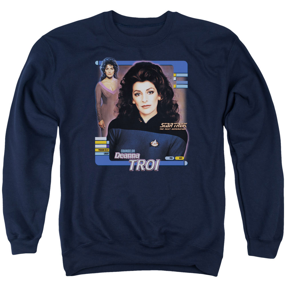 Star Trek & Deanna Troi Adult Cotton & Polyster Crewneck Sweatshirt, Navy - Small