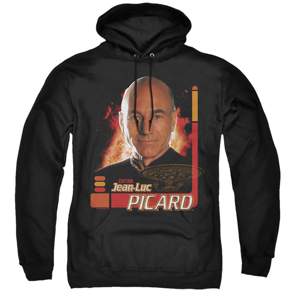 CBS615-AFTH-7 Star Trek & Captain Picard Adult Cotton & Polyster Pull-Over Hoodie, Black - 4X -  Trevco