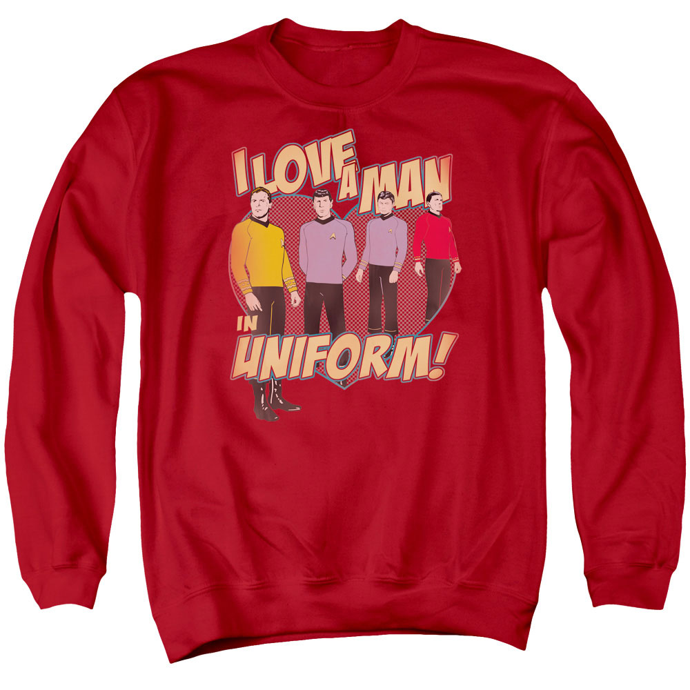 Star Trek & Man In Uniform Adult Cotton & Polyster Crewneck Sweatshirt, Red - 3X