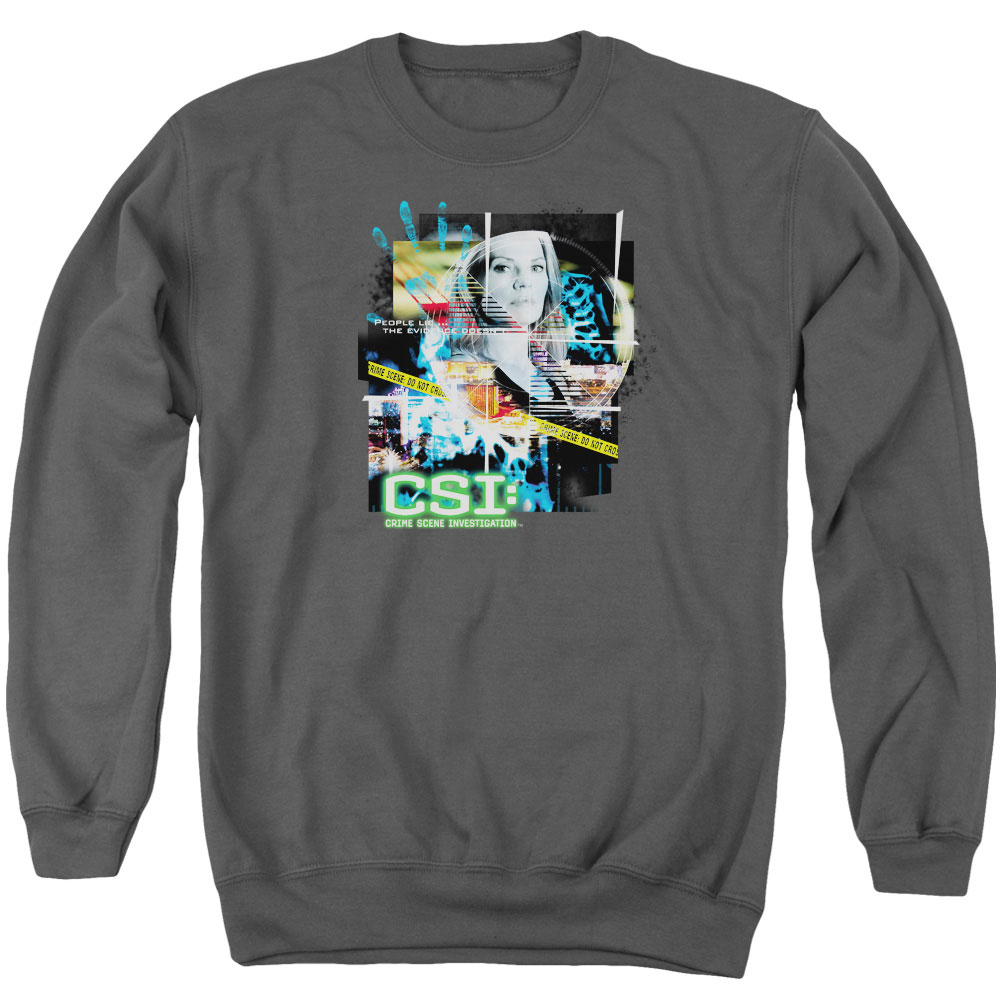 CSI & Evidence Collage Adult Cotton & Polyster Crewneck Sweatshirt, Charcoal - Medium