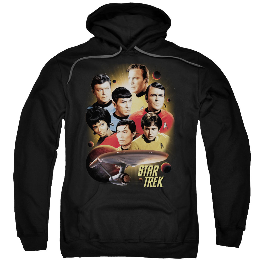 CBS719-AFTH-7 Star Trek & Heart of the Enterprise Adult Cotton & Polyster Pull-Over Hoodie, Black - 4X -  Trevco