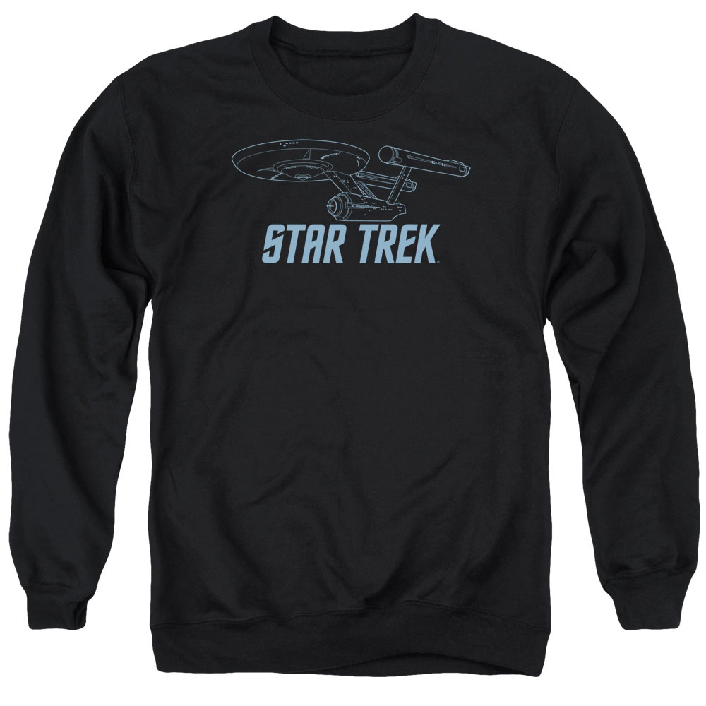 Star Trek & Enterprise Outline Adult Cotton & Polyster Crewneck Sweatshirt, Black - 3X