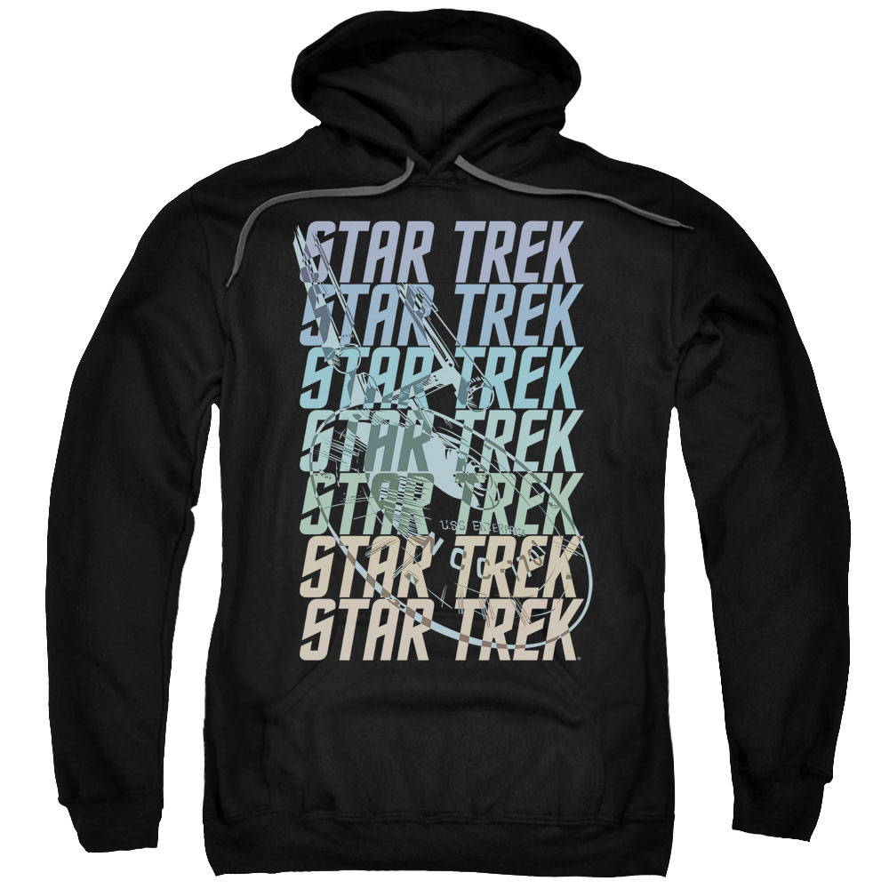 CBS956-AFTH-8 Star Trek & Multi Logo Enterprise Adult Cotton & Polyster Pull-Over Hoodie, Black - 5X