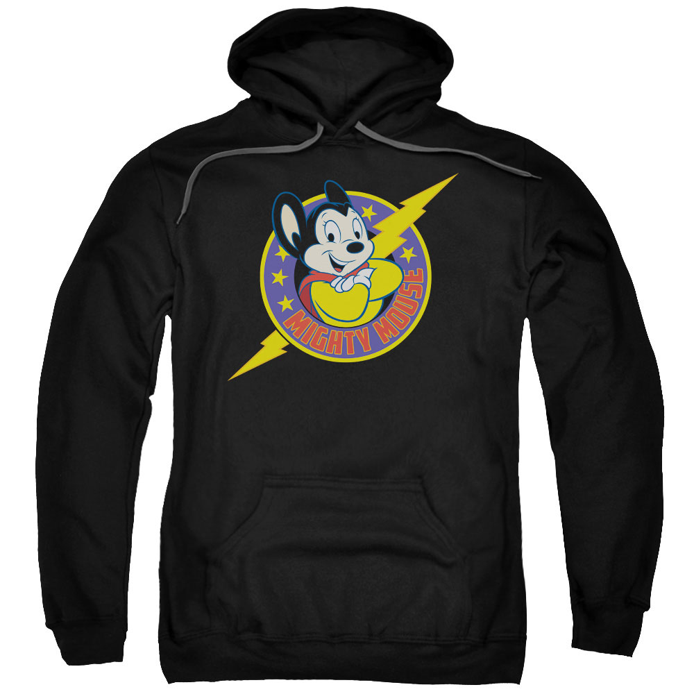 CBS962-AFTH-7 Mighty Mouse & Mighty Hero Adult Cotton & Polyster Pull-Over Hoodie, Black - 4X