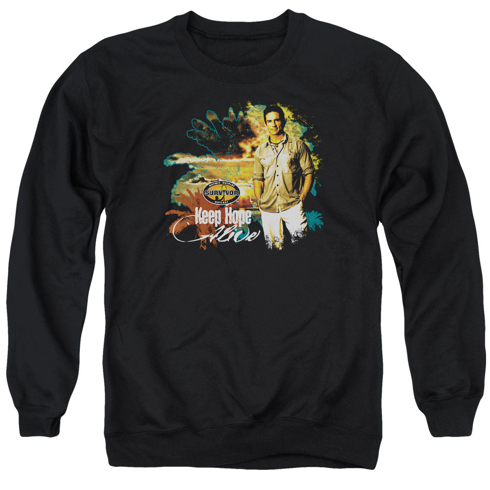 CBS1008-AS-4 Survivor & Keep Hope Alive Adult Cotton & Polyster Crewneck Sweatshirt, Black - Extra Large
