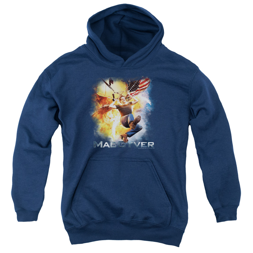 CBS2467-YFTH-2 Macgyver & Parachute Youth Pull-Over Cotton Hoodie, Navy - Medium
