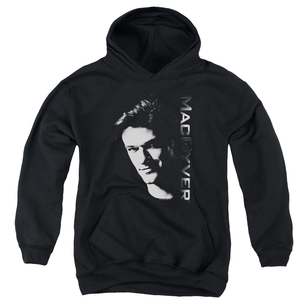 CBS2470-YFTH-4 Macgyver & Face Youth Pull-Over Cotton Hoodie, Black - Extra Large