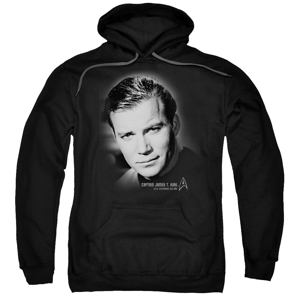 CBS559-AFTH-8 Star Trek & Captain Kirk Portrait Adult Cotton & Polyster Pull-Over Hoodie, Black - 5X