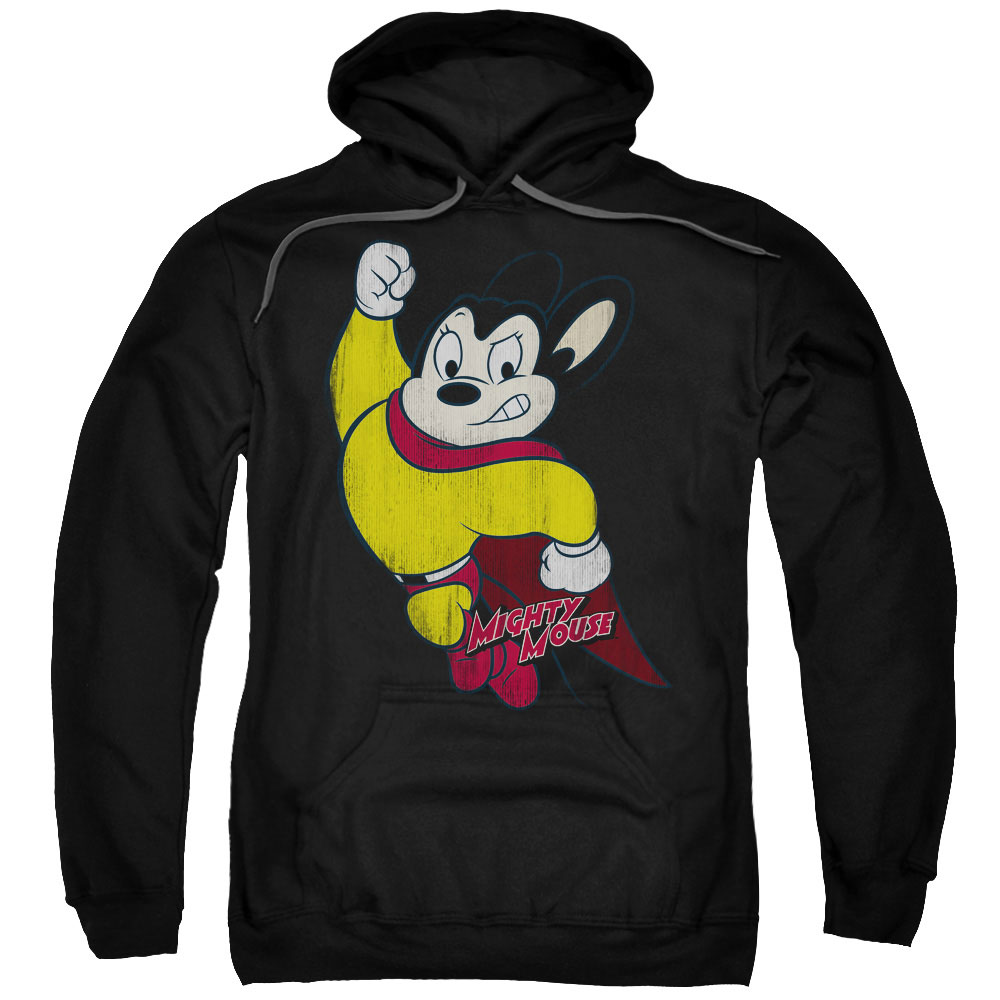 CBS672-AFTH-8 Mighty Mouse & Classic Hero Adult Cotton & Polyster Pull-Over Hoodie, Black - 5X