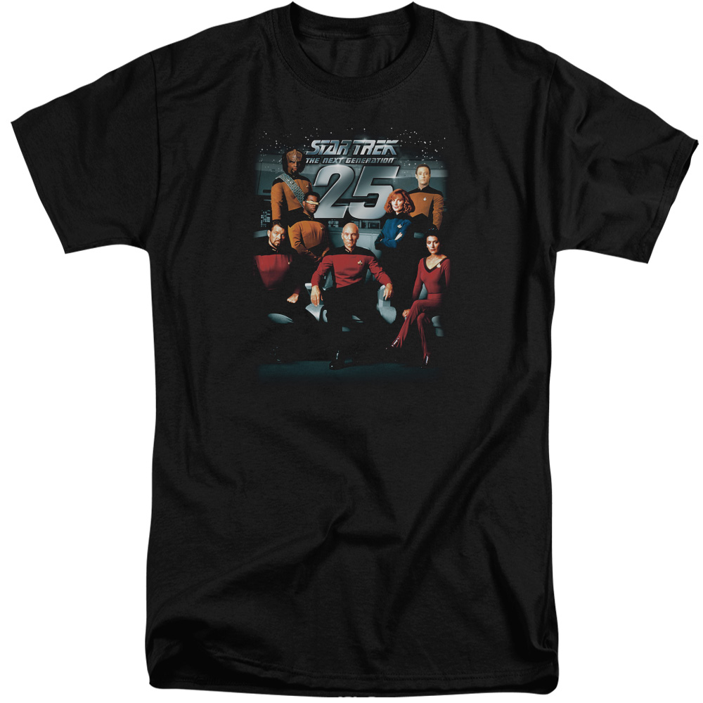 Star Trek & 25th Anniversary Crew Short Sleeve Adult Cotton Tall T-Shirt, Black - Extra Large