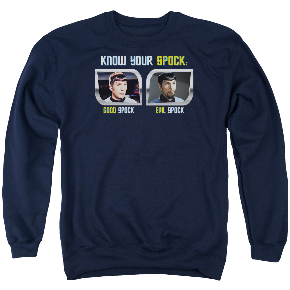 St Original & Know Your Spock Adult Cotton & Polyster Crewneck Sweatshirt, Navy - Large
