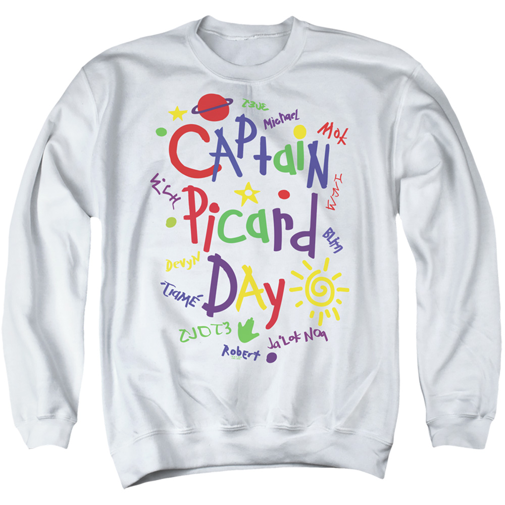 CBS2672-AS-3 Star Trek Picard & Picard Day Adult Cotton & Polyster Crewneck Sweatshirt, White - Large