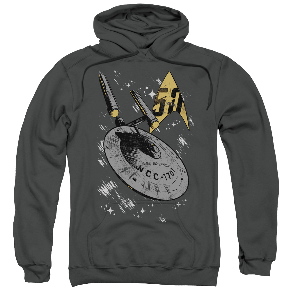 CBS1758-AFTH-1 Star Trek & Enterprise Dash Adult Cotton & Polyster Pull-Over Hoodie, Charcoal - Small