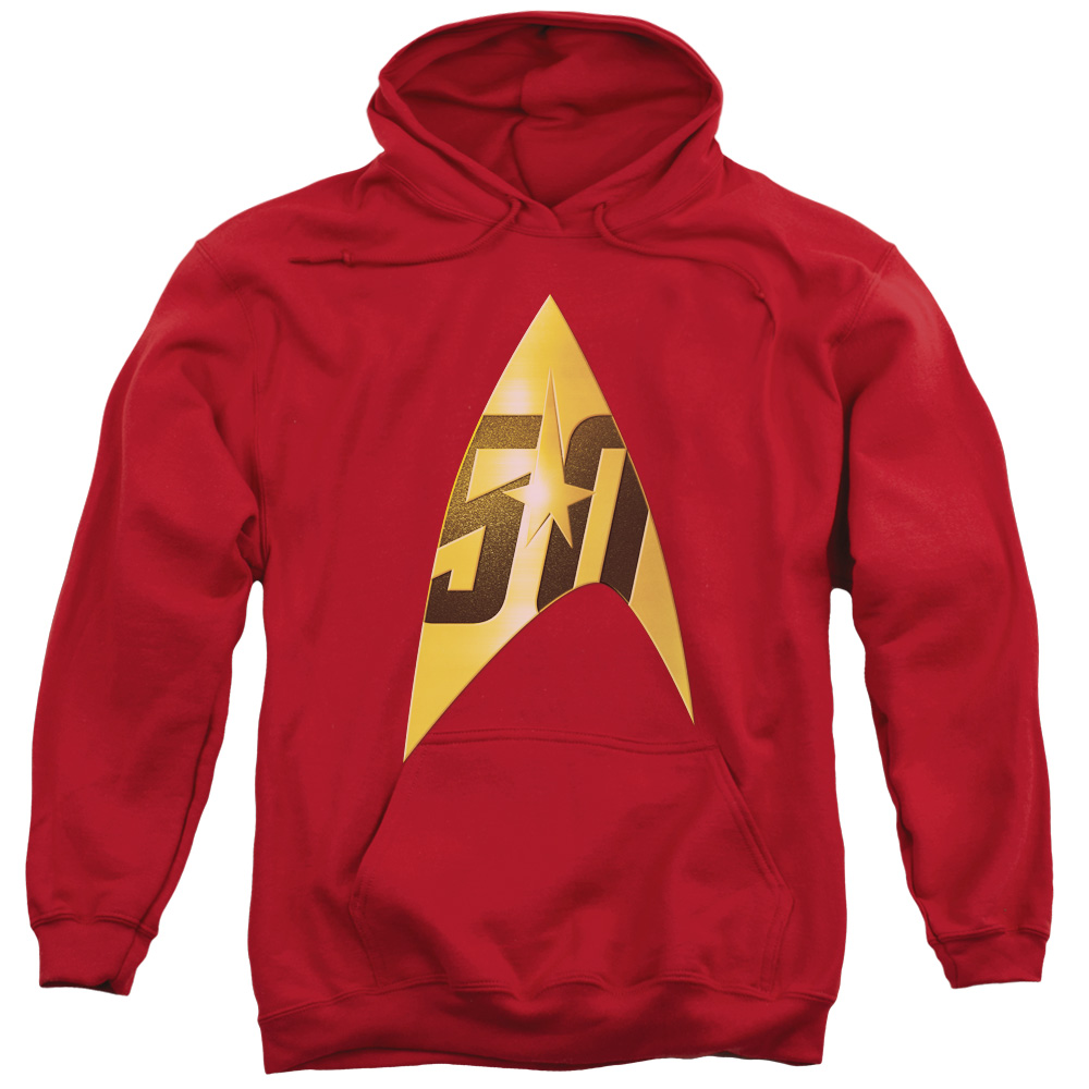 CBS1753D-AFTH-6 Star Trek & 50th Anniversary Delta Adult Cotton & Polyster Pull-Over Hoodie, Red - 3X
