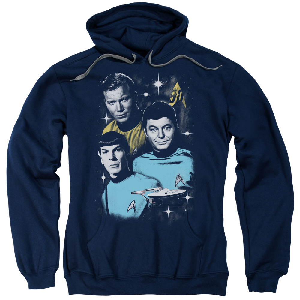CBS1755-AFTH-3 Star Trek & All Star Crew Adult Cotton & Polyster Pull-Over Hoodie, Navy - Large