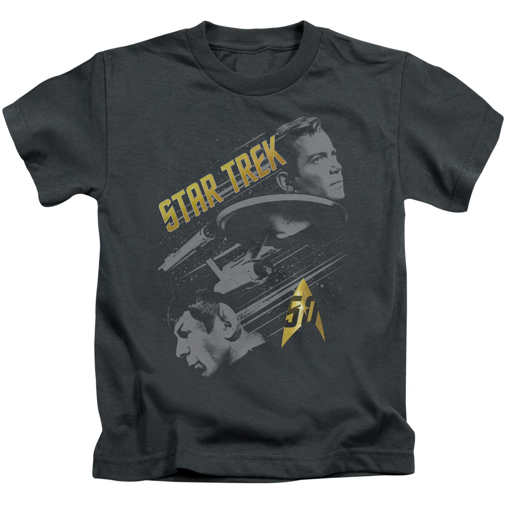 CBS1757-KT-2 Star Trek & 50 Year Frontier Short Sleeve Juvenile Cotton 18-1 T-Shirt, Charcoal - Medium - 5-6