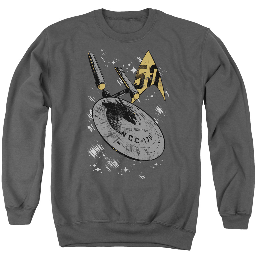CBS1758-AS-2 Star Trek & Enterprise Dash Adult Cotton & Polyster Crewneck Sweatshirt, Charcoal - Medium