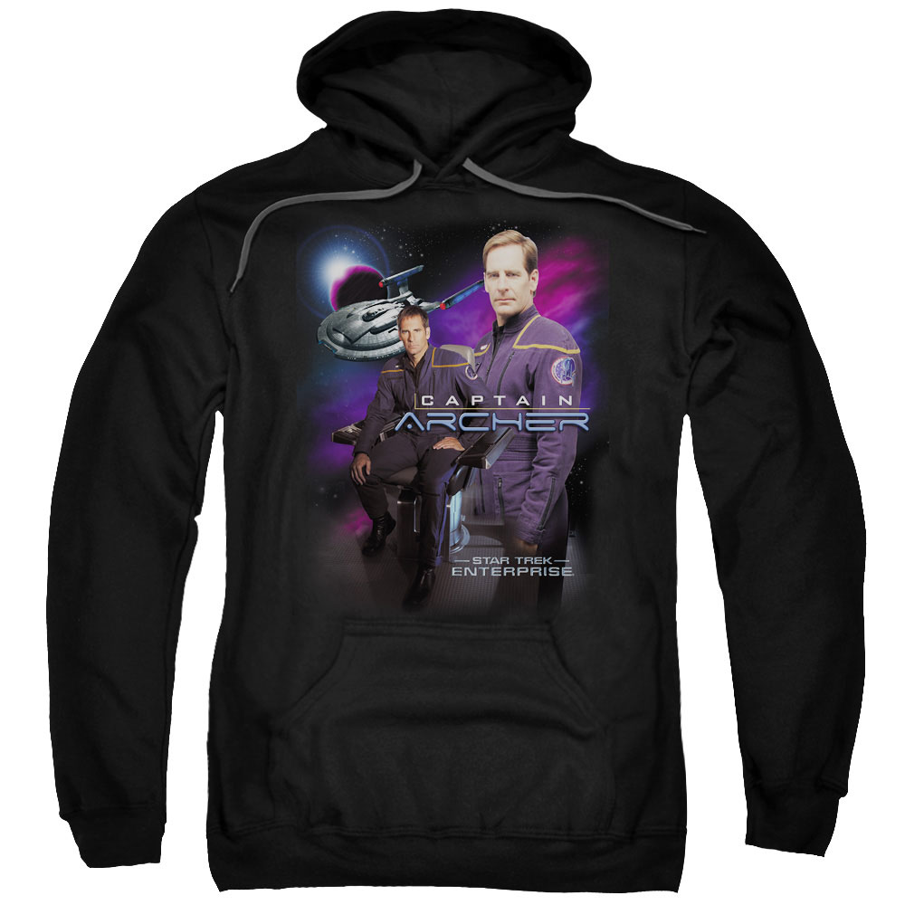 CBS564-AFTH-8 Star Trek & Captain Archer Adult Cotton & Polyster Pull-Over Hoodie, Black - 5X