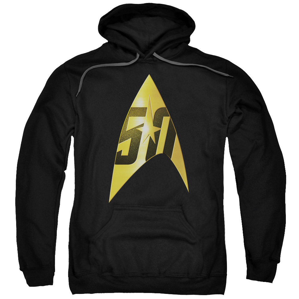 CBS1753-AFTH-3 Star Trek & 50th Anniversary Delta Adult Cotton & Polyster Pull-Over Hoodie, Black - Large