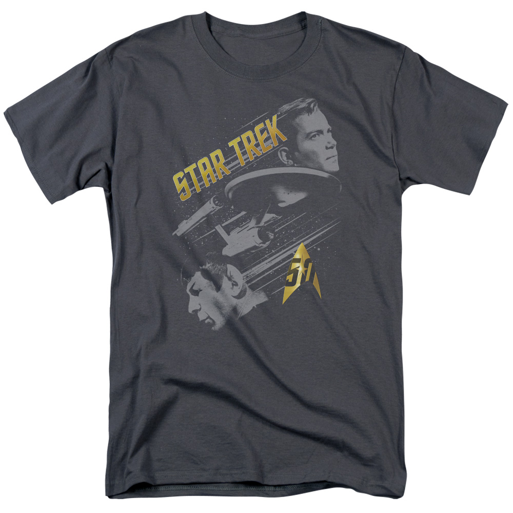 CBS1757-AT-3 Star Trek & 50 Year Frontier Short Sleeve Adult Cotton 18-1 T-Shirt, Charcoal - Large