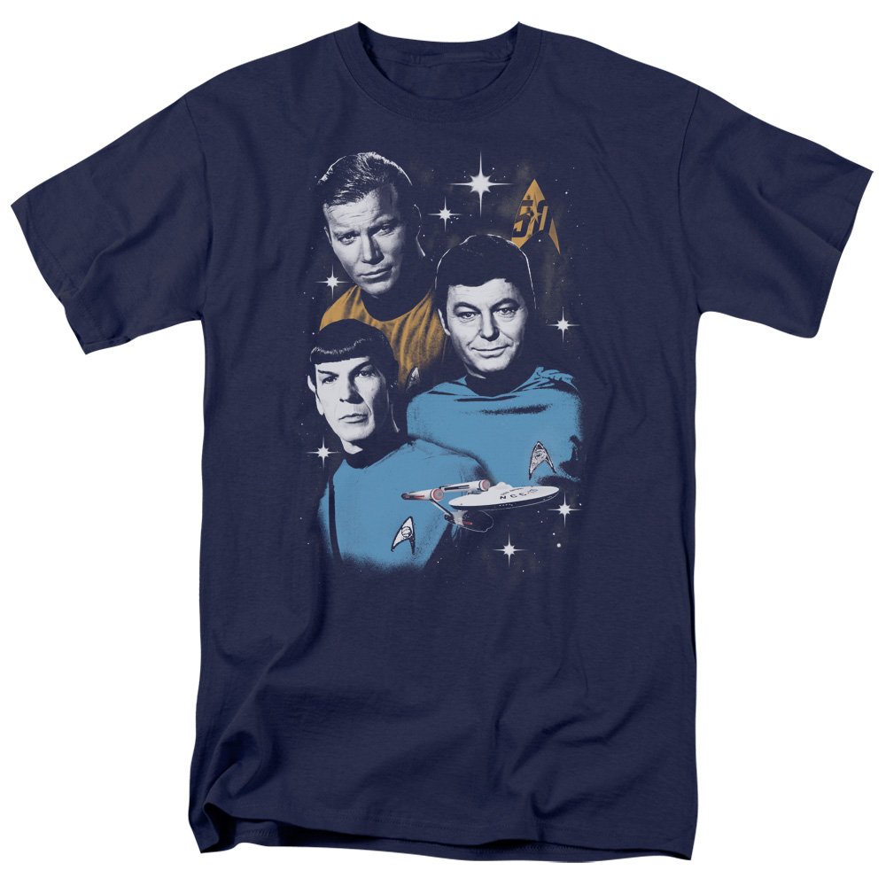 CBS1755-AT-7 Star Trek & All Star Crew Short Sleeve Adult Cotton 18-1 T-Shirt, Navy - 4X