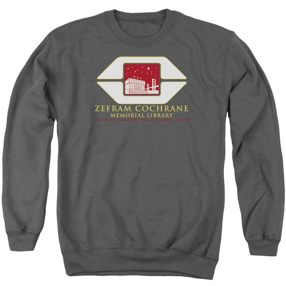 CBS852-AS-1 Star Trek & Cochrane Library Adult Cotton & Polyster Crewneck Sweatshirt, Charcoal - Small