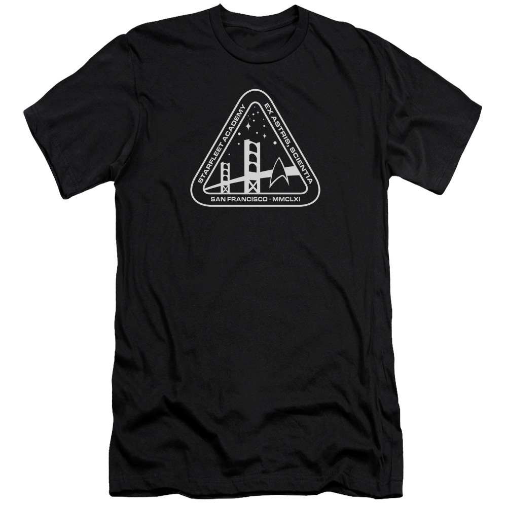 CBS856-PSF-1 Star Trek & White Academy Logo Premium Canvas Adult Cotton Slim Fit 30-1 T-Shirt, Black - Small