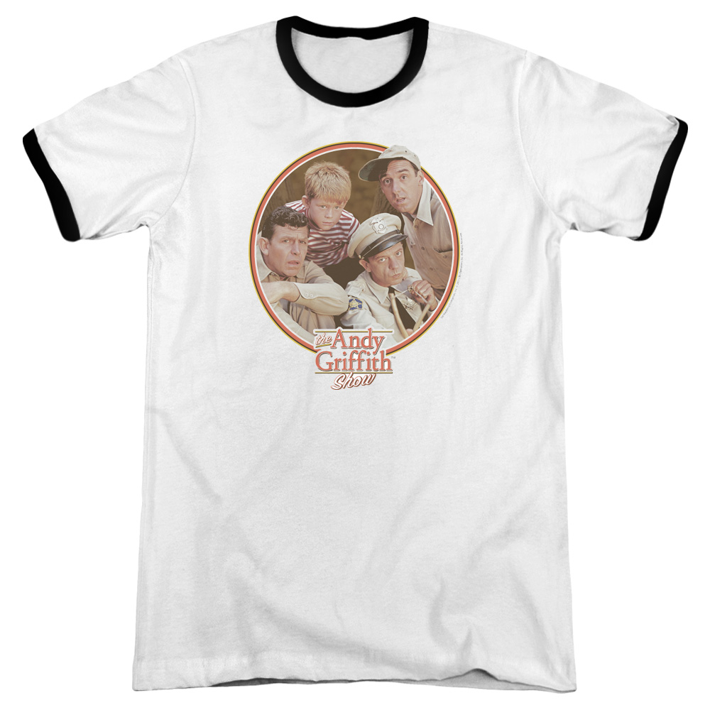 CBS951B-AR-5 Andy Griffith & Boys Club Adult Ringer Cotton T-Shirt, White & Black - 2X -  Trevco