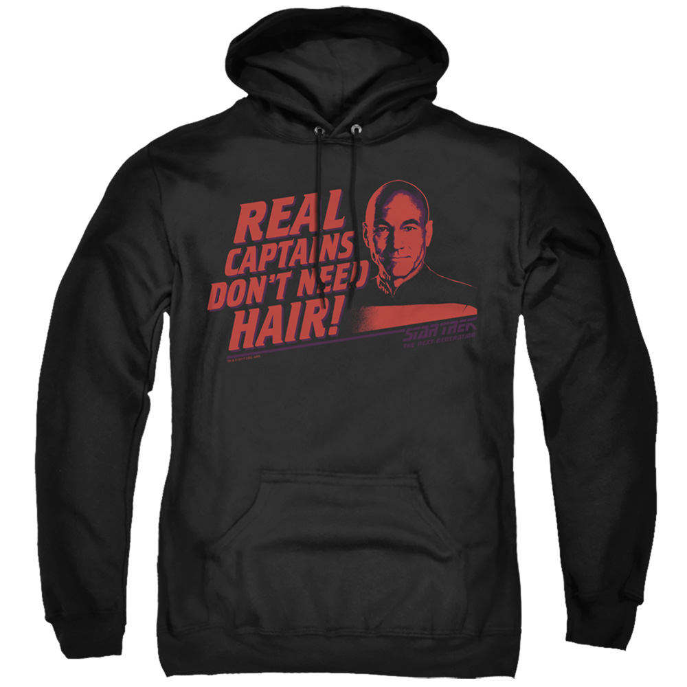 CBS954-AFTH-8 Star Trek & Real Captain Adult Cotton & Polyster Pull-Over Hoodie, Black - 5X