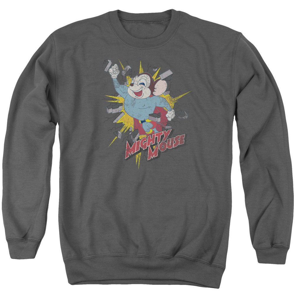 CBS964-AS-2 Mighty Mouse & Break Through Adult Cotton & Polyster Crewneck Sweatshirt, Charcoal - Medium