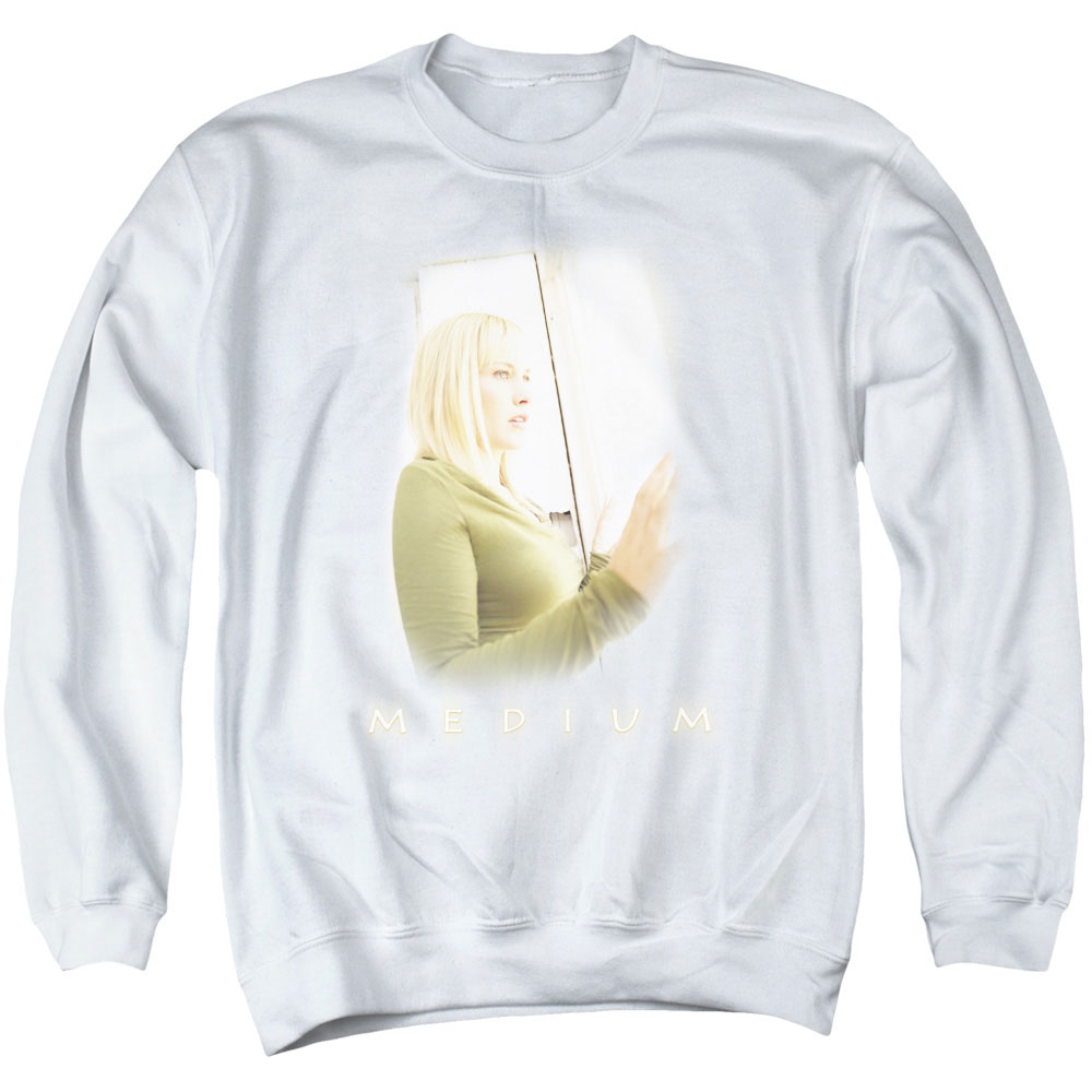 Medium & White Light Adult Cotton & Polyster Crewneck Sweatshirt, White - Large