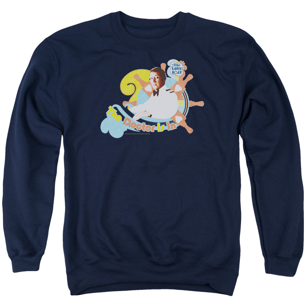 CBS429-AS-2 Love Boat & the Doctor is In Adult Cotton & Polyster Crewneck Sweatshirt, Navy - Medium