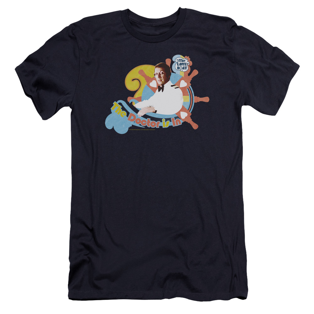 Love Boat & The Doctor Is In Premium Canvas Adult Cotton Slim Fit 30-1 T-Shirt, Navy - Large